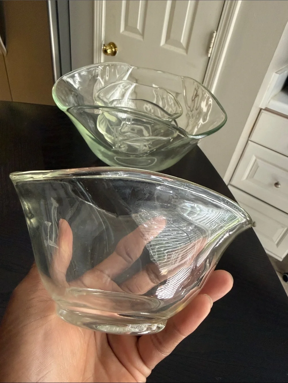 Vntage Clear Glass Pinch or Ruffle-Edge Chip And Dip Bowl Set